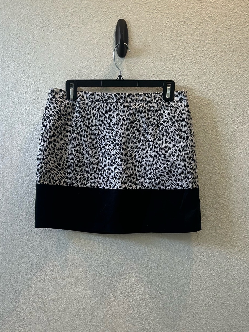 Michael Kors Black and White Leopard Print Mini Skirt with Black Band